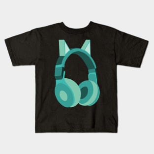 Cat Ear Headphones Blue Green Kids T-Shirt